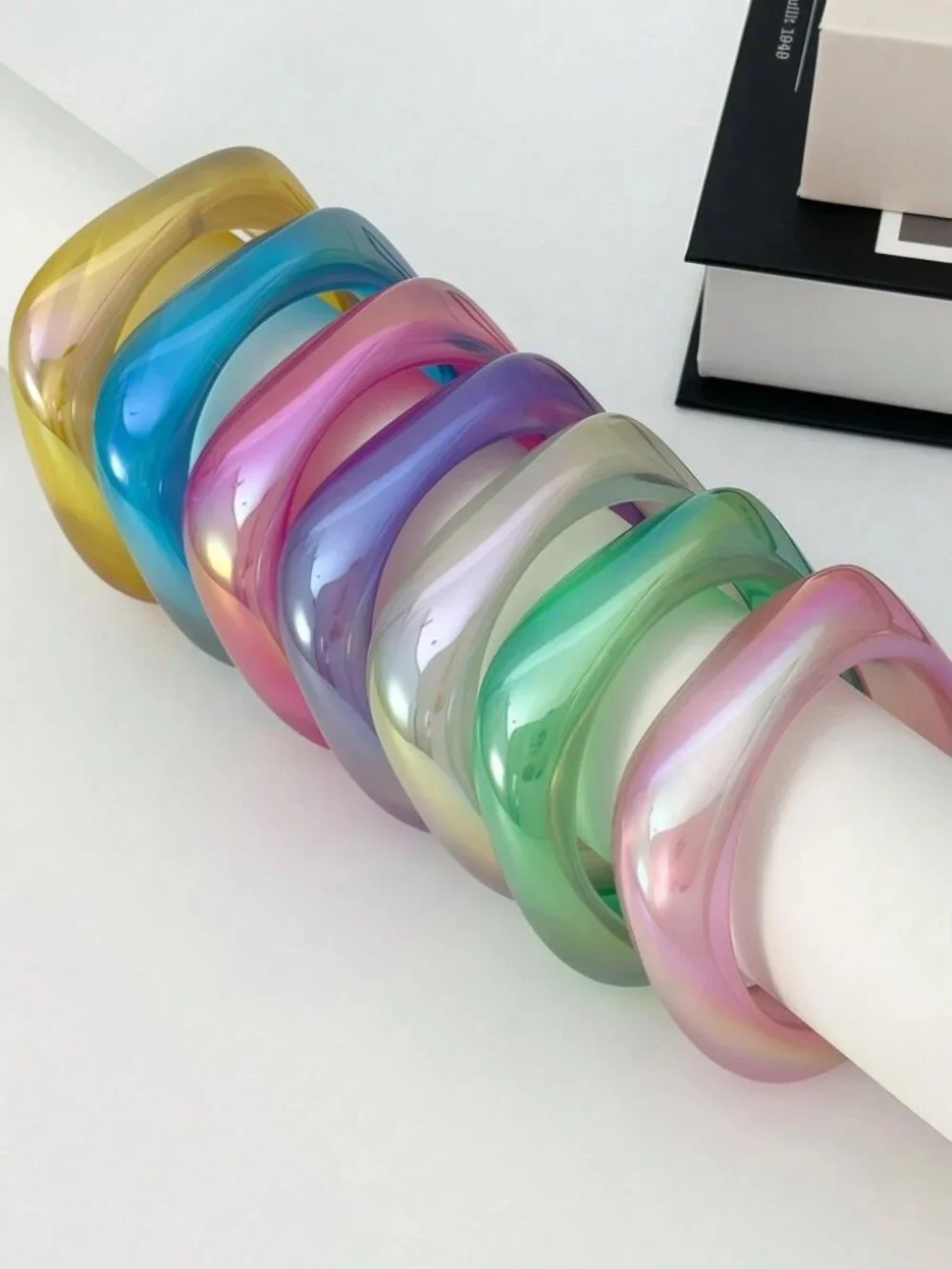 Multicolor Resin Chunky Bangle Set Ombre Glossy Bracelets